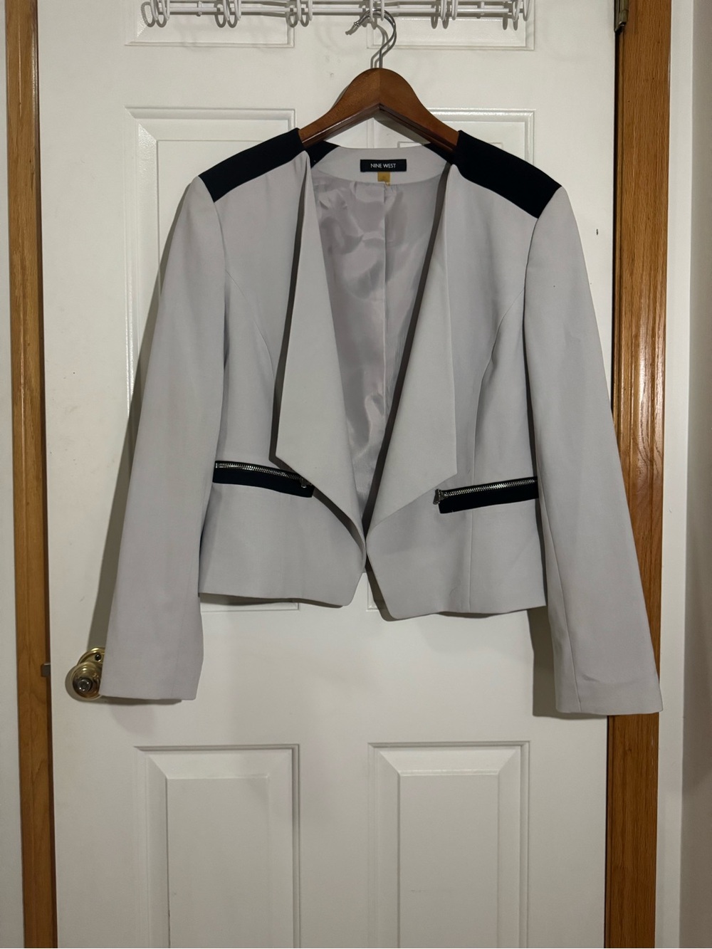 Nine West Light Gray Blazer with Black Trim